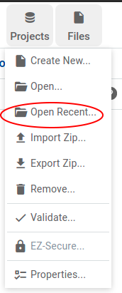 Opening a list of recent projects