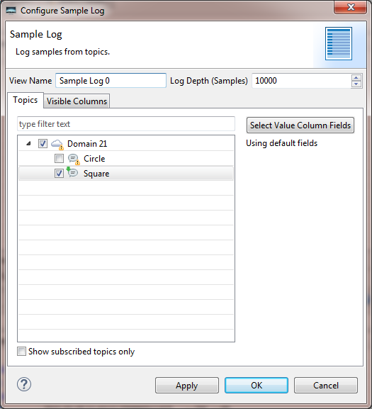 Sample log configure dialog