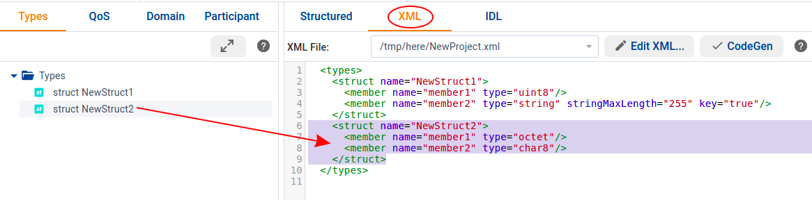 Seeing the new structure in the XML tab