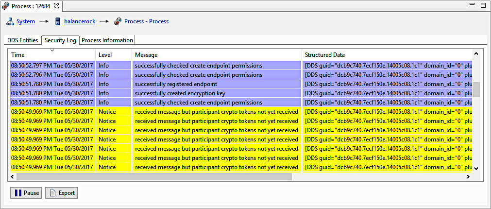 Process view security log