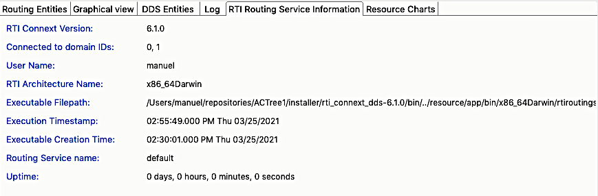 Routing Service information tab
