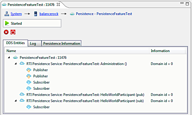 Persistence service DDS entities