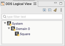 Admin Console DDS Logical view with one Square topic and a read-only warning