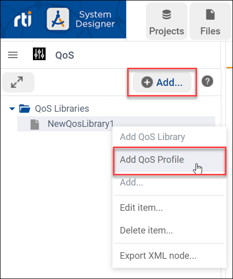Adding a QoS profile to a library