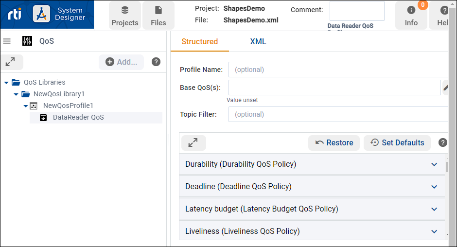 Setting QoS in the Structured view