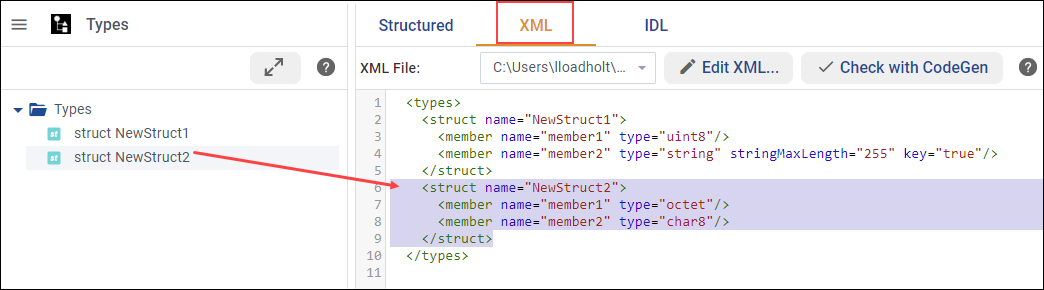 Seeing the new structure in the XML view