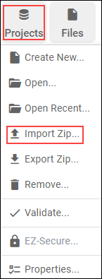 Importing a zipped project