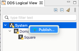 Create publication dialog for not discovered topic context menu