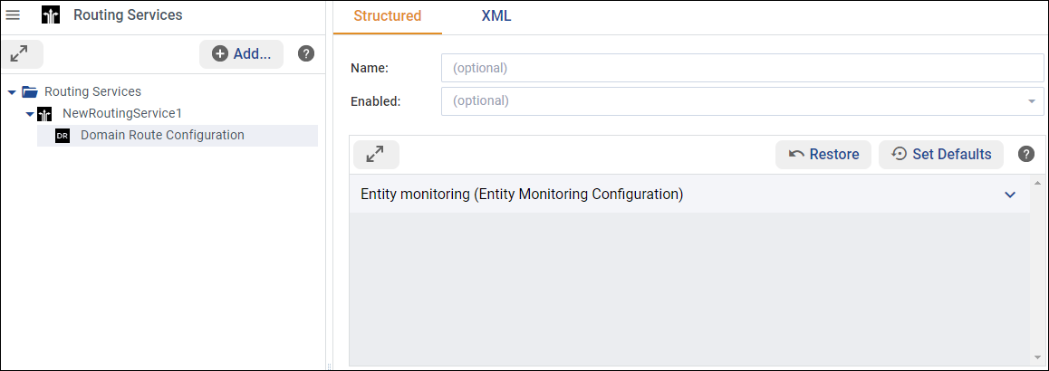 Setting domain route in the Structured view
