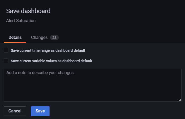 Save Alert Saturation Dashboard Confirmation