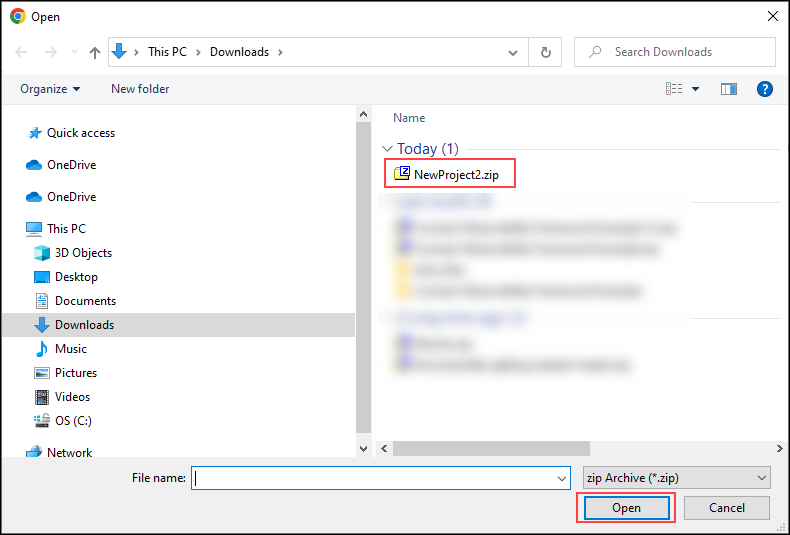 Finding a zipped project to import