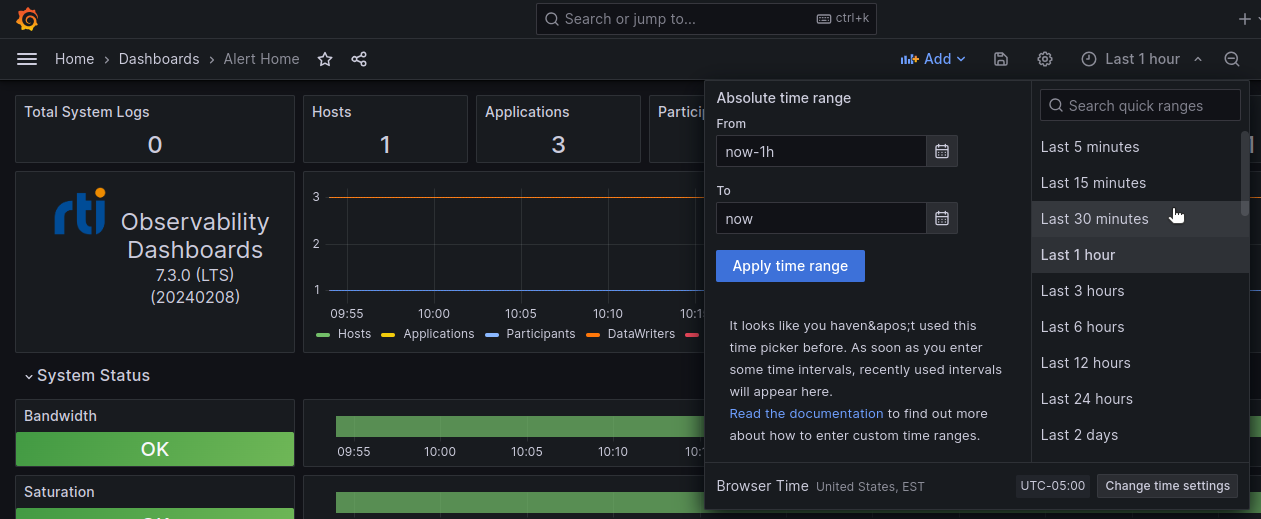 Grafana Dashboard Time Range