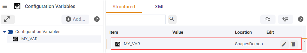 Configuration variables in the Structured view