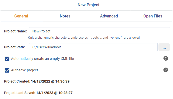 Setting new project details