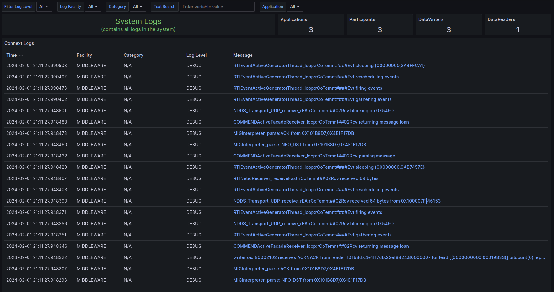Grafana debug logs
