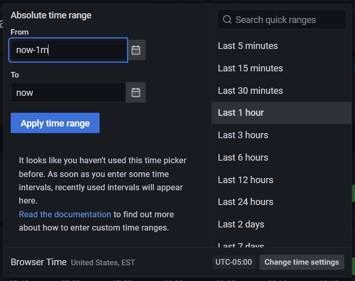 Grafana time range selector detail
