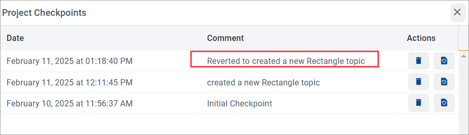 New Checkpoint created after reverting