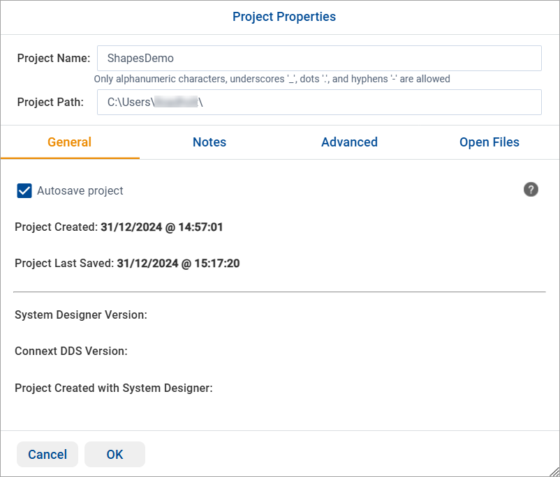 Project Properties Dialog
