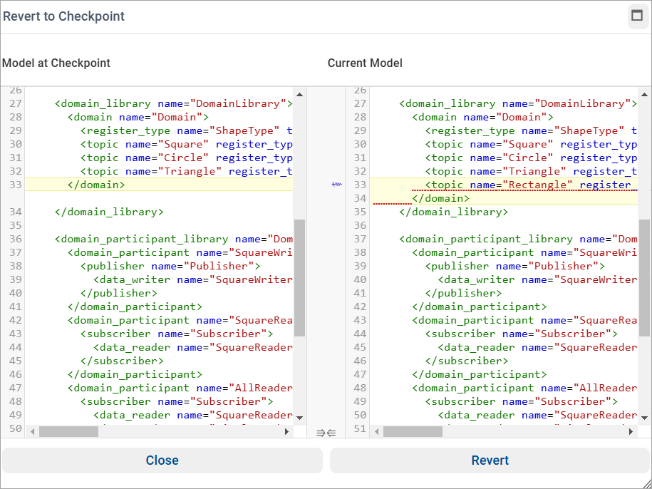 Revert to Checkpoint dialog