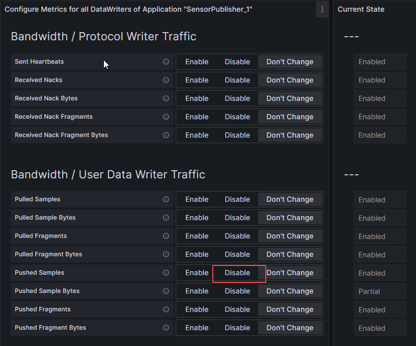 Grafana dashboard multi metric control selection