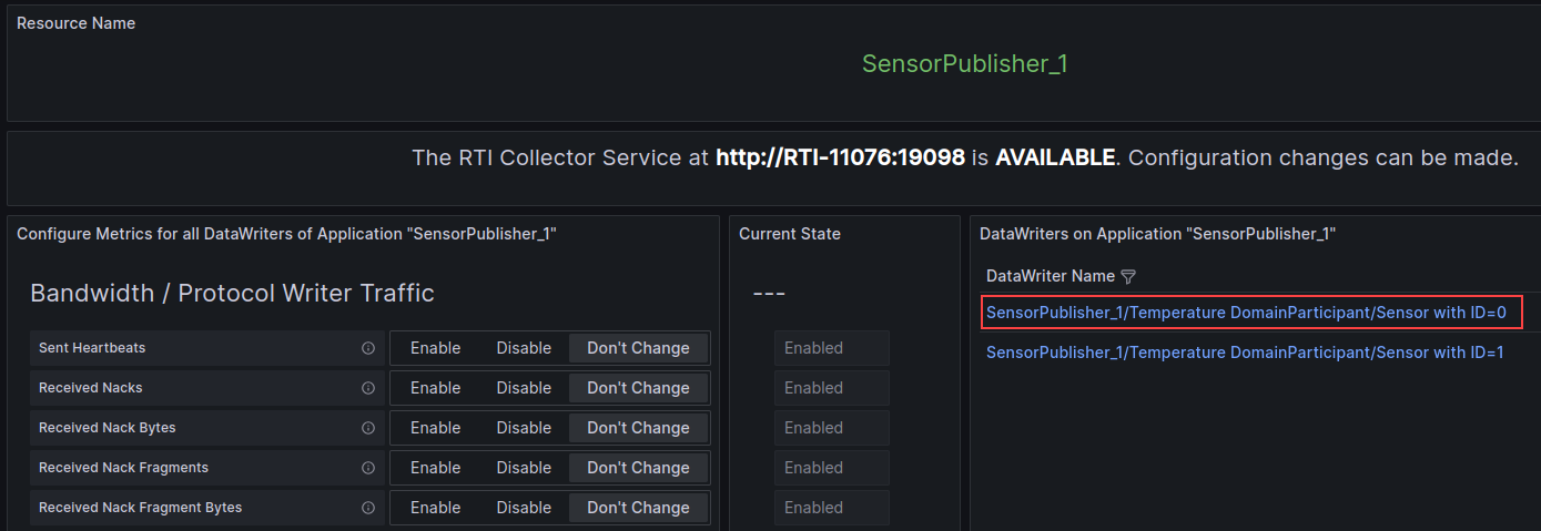 Grafana dashboard metric control sensor0