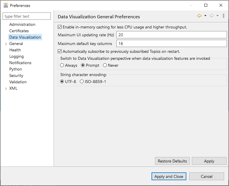 Preferences dialog