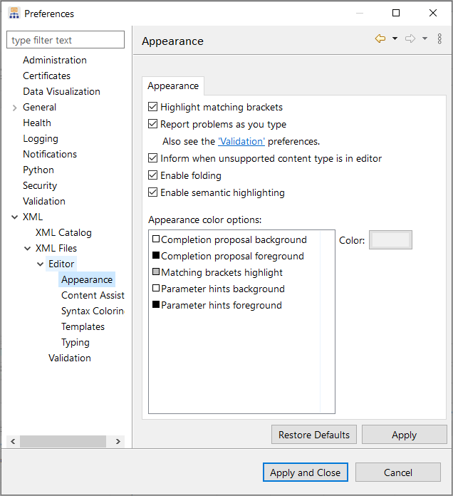 XML preferences