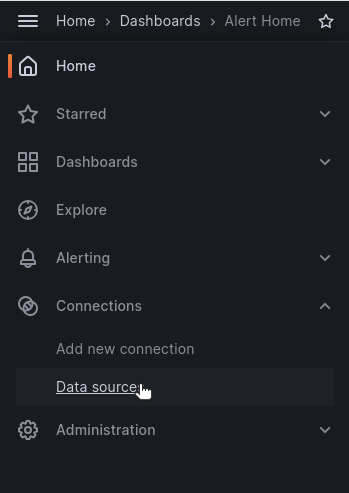 Grafana Data Sources Menu