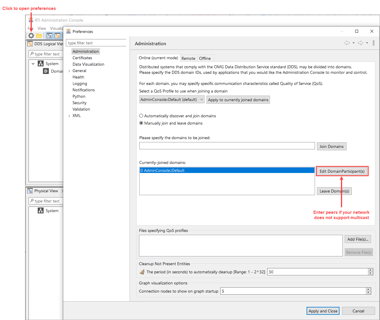 Setting Peers in Admin Console