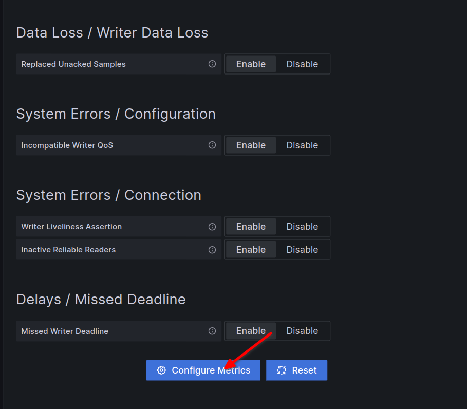 Grafana dashboard metric control configure