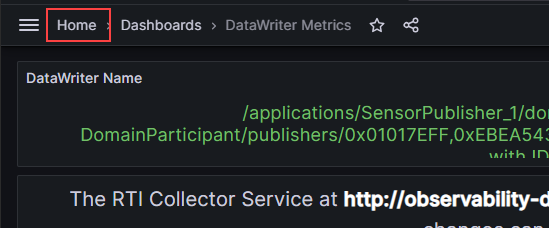 Grafana dashboard metric control home