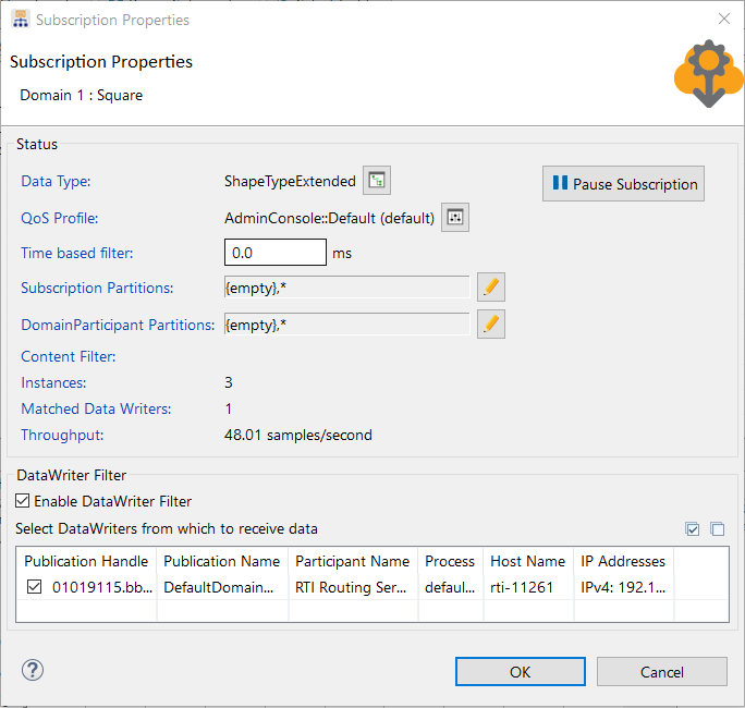 Subscription Properties Dialog