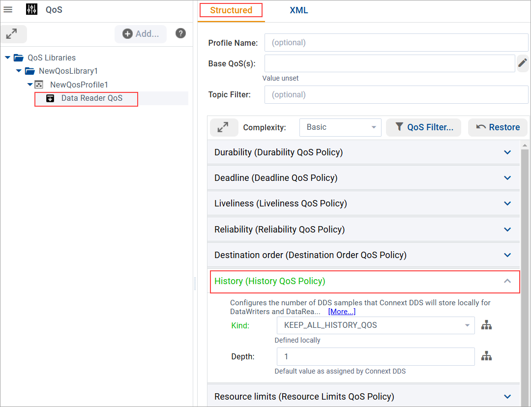 Setting QoS in the Structured view