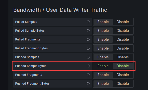 Grafana dashboard metric control selection