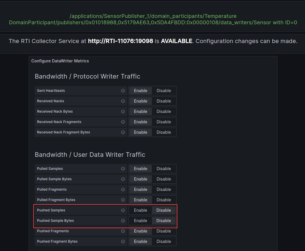 Grafana dashboard metric control sensor0 state