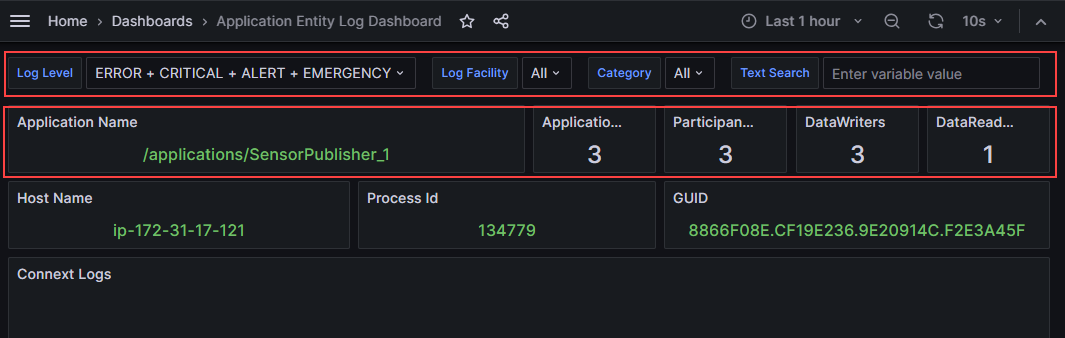 Alert Application Entity Log Dashboard