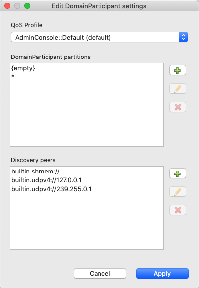 Default DomainParticipant settings