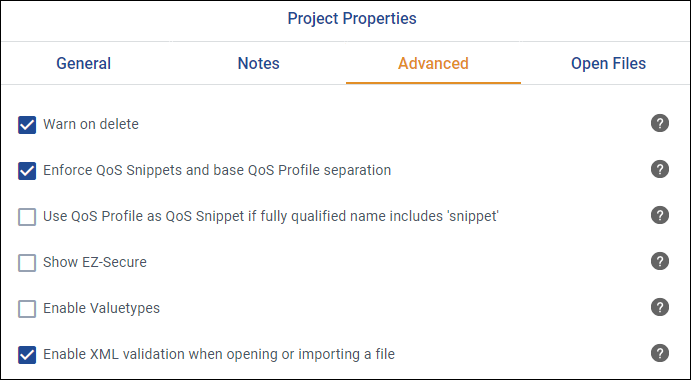 Setting advanced project properties