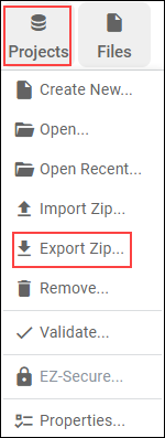 Exporting a project to a zip file