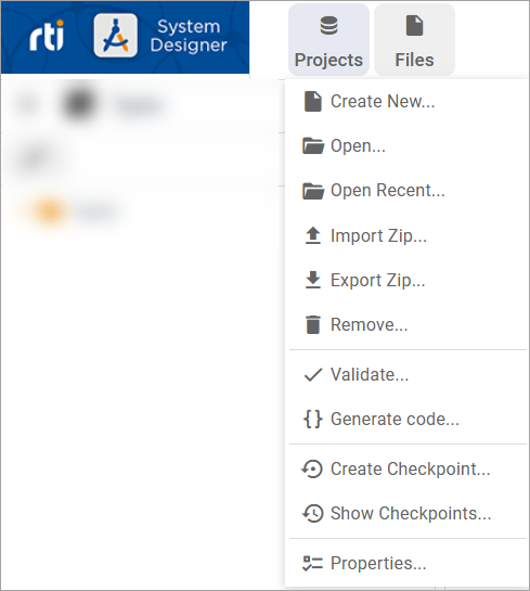 Projects Menu