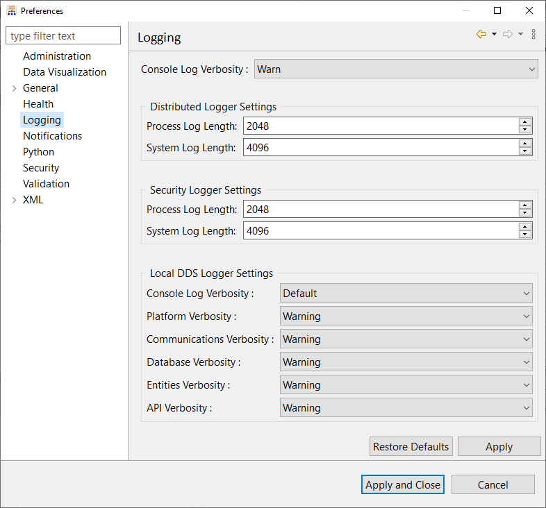 Logging preferences