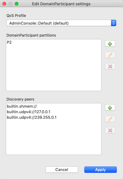 P2 DomainParticipant settings