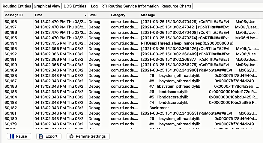 Routing Service log tab