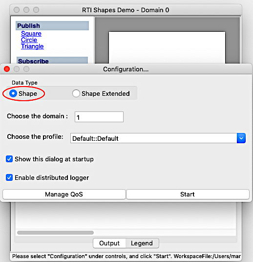 Shapes configuration dialog