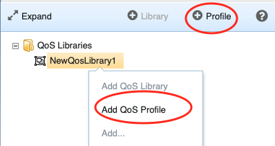 Adding a QoS profile to a library