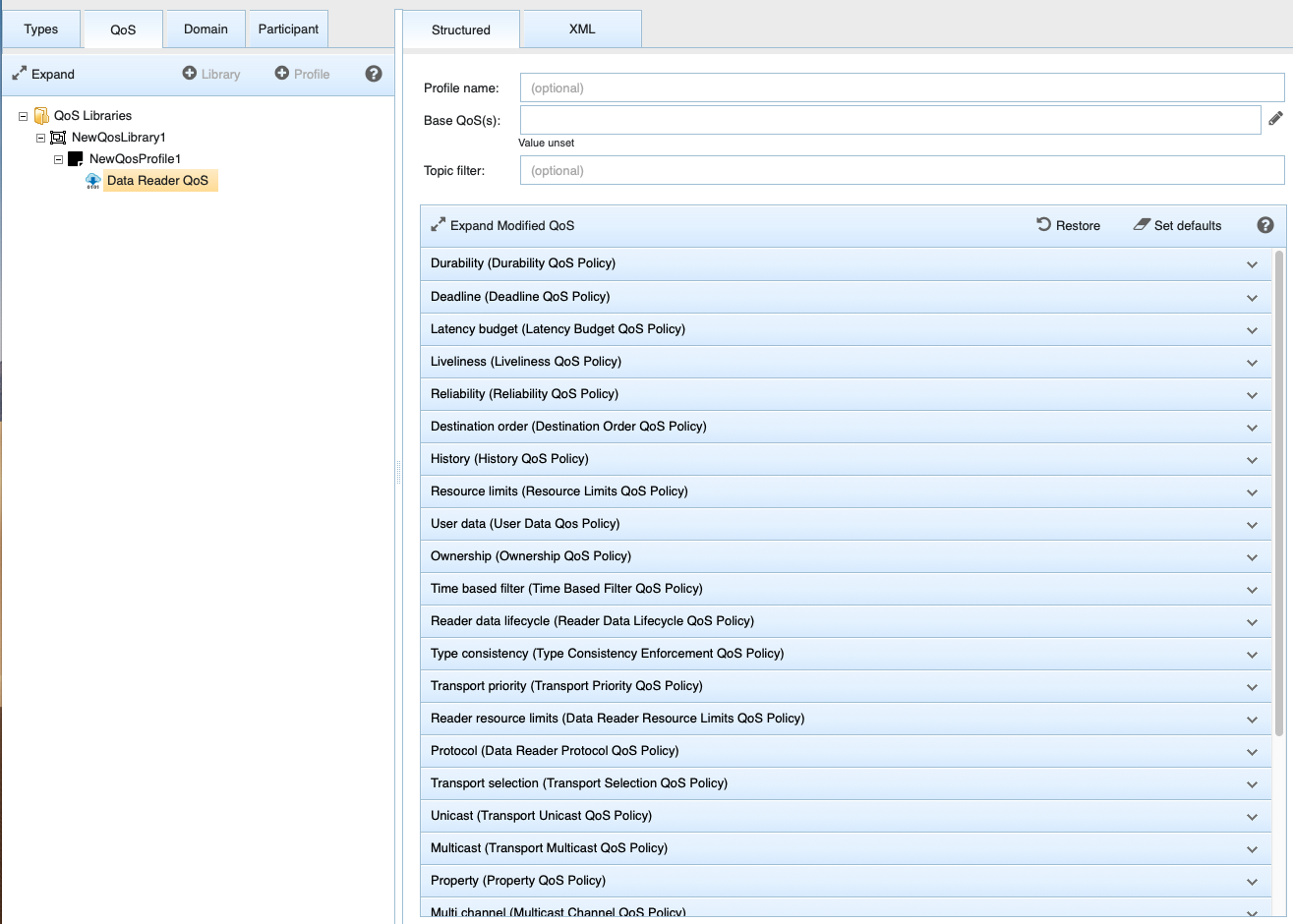 Setting QoS in the Structured view