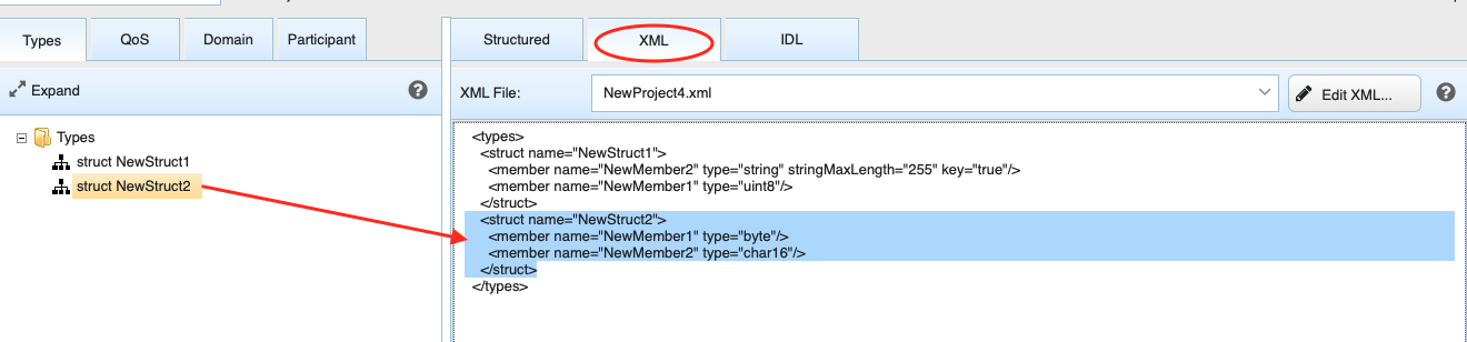 Seeing the new structure in the XML tab