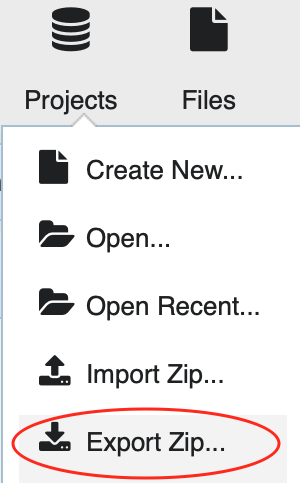 Exporting a project to a zip file