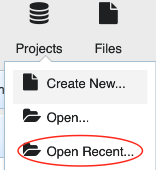Opening a list of recent projects