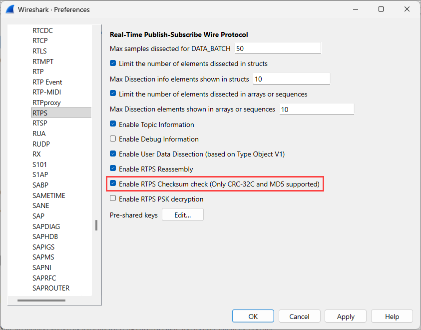 Enable RTPS Checksum Check